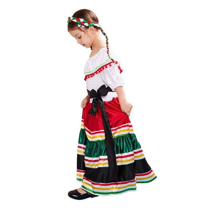 ReneeCho Mexican Dress for Girls Halloween Costume Kids Traditional Senorita Blouse Flamenco Dance Skirt - Image 3